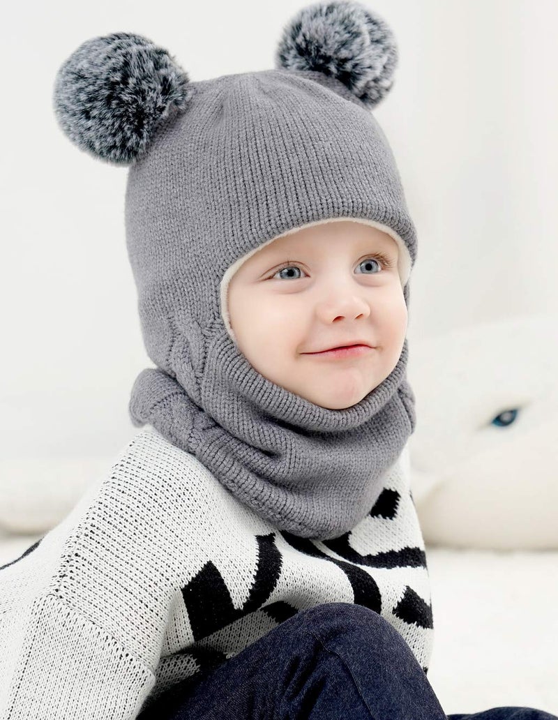 GZMM Baby Girls Boys Winter Hat Scarf Earflap Hood Scarves Skull Caps Grey - Image 5
