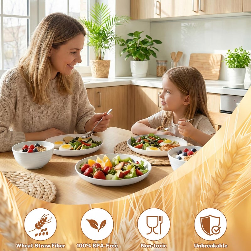 BUSOKIP Plates and Bowls Sets for 8, Unbreakable & Lightweight Wheat Straw Dinnerware Sets 32 PCS, Microwave Safe Dishes Set for 8, Dinner Plate, Kitchen Cups and Bowls for Outdoor- White - Image 3