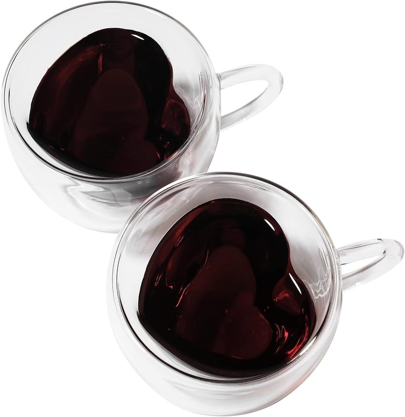 EASICOZI Heart Shaped Double Walled Insulated Glass Coffee Mugs or Aesthetic Tea Cups Double Wall Glass 8 oz Clear 2 - Image 1
