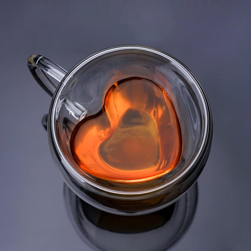 EASICOZI Heart Shaped Double Walled Insulated Glass Coffee Mugs or Aesthetic Tea Cups Double Wall Glass 8 oz Clear 2 - Image 4