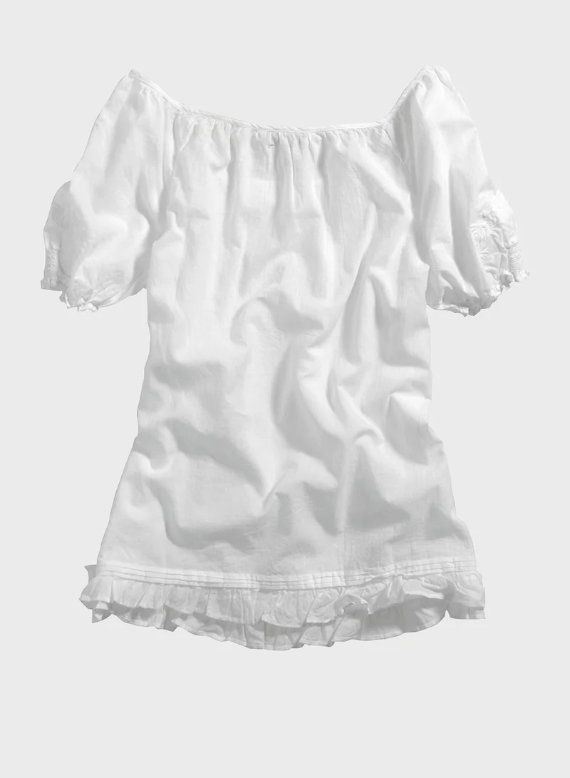 American Eagle 5856 Core Puff Sleeve Ruched Top