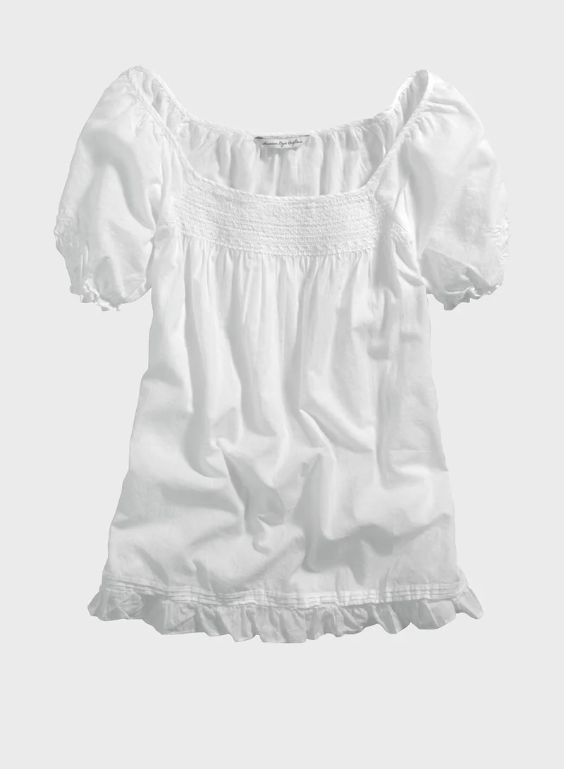 American Eagle 5856 Core Puff Sleeve Ruched Top
