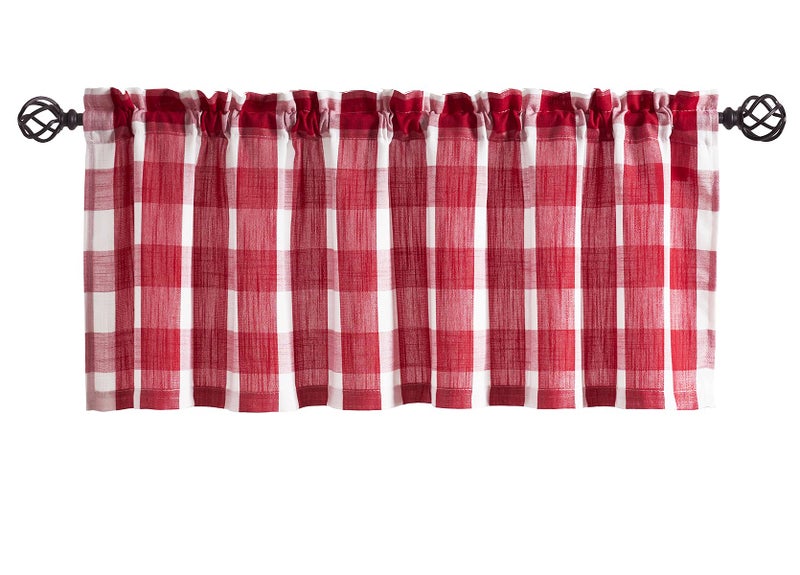 Treatmentex Buffalo Check Kitchen Valance Red and White Checkered Valance Window Curtain for Basement Living Room Bedroom 1pc 52"" x15"" - Image 1