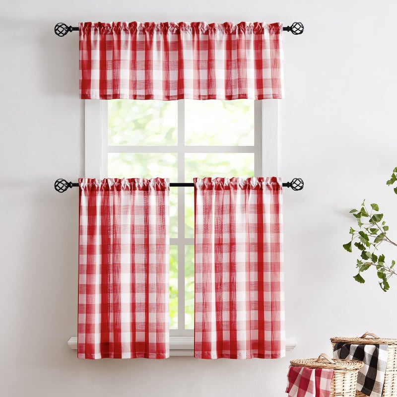 Treatmentex Buffalo Check Kitchen Valance Red and White Checkered Valance Window Curtain for Basement Living Room Bedroom 1pc 52"" x15"" - Image 2