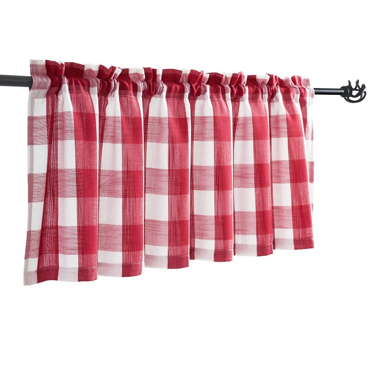 Treatmentex Buffalo Check Kitchen Valance Red and White Checkered Valance Window Curtain for Basement Living Room Bedroom 1pc 52"" x15"" - Image 3