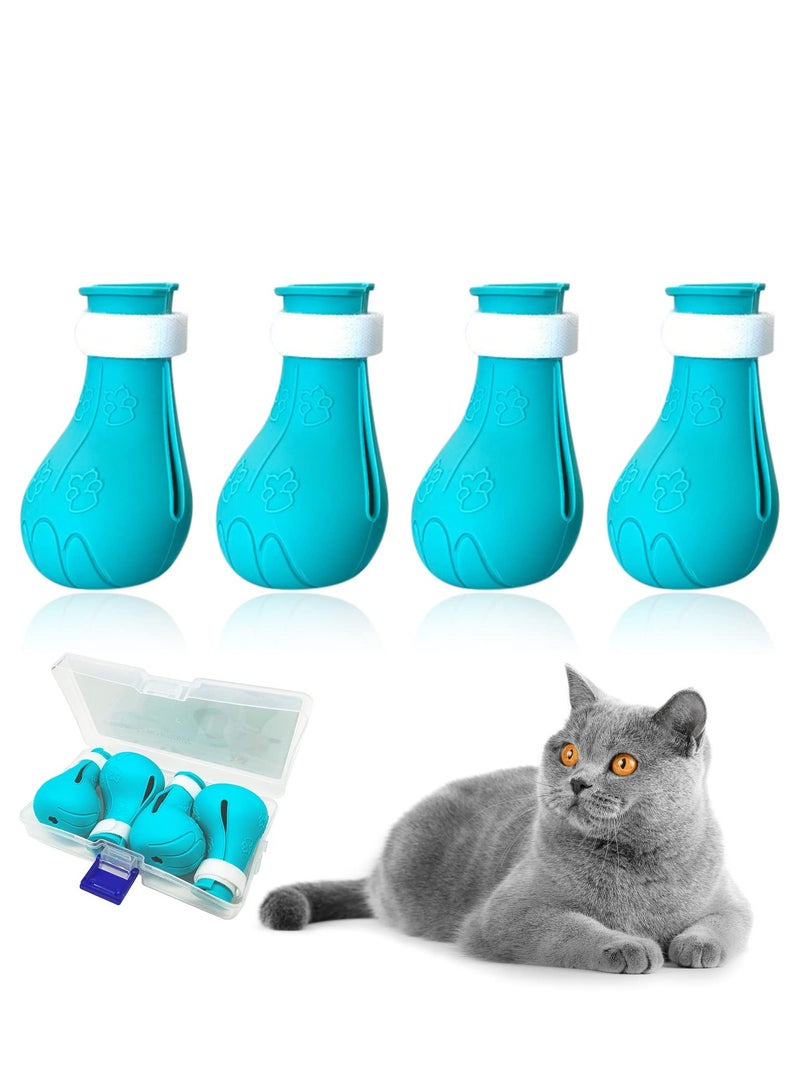 Cat Anti-Scratch Shoes 4 Pack Pet Supplies Cat Scratch Deterrent Booties Grooming Cat Accessories Silicone Nail Gloves Adjustable Cat Claw Cover for Bathing Shaving Checking Treatment - Image 1