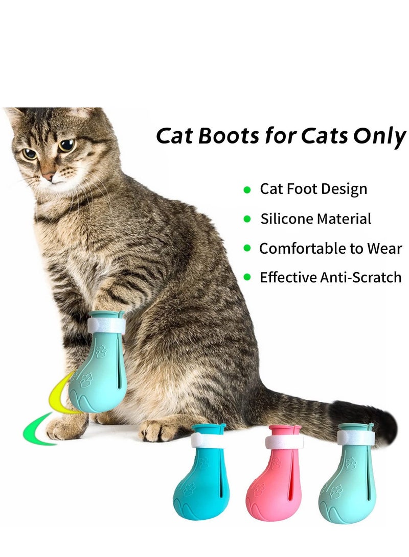 Cat Anti-Scratch Shoes 4 Pack Pet Supplies Cat Scratch Deterrent Booties Grooming Cat Accessories Silicone Nail Gloves Adjustable Cat Claw Cover for Bathing Shaving Checking Treatment - Image 2