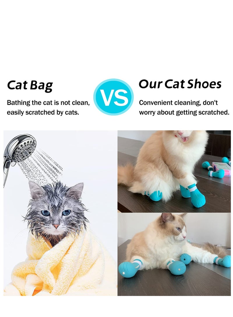 Cat Anti-Scratch Shoes 4 Pack Pet Supplies Cat Scratch Deterrent Booties Grooming Cat Accessories Silicone Nail Gloves Adjustable Cat Claw Cover for Bathing Shaving Checking Treatment - Image 5