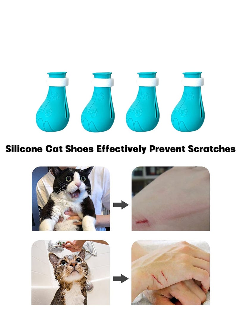 Cat Anti-Scratch Shoes 4 Pack Pet Supplies Cat Scratch Deterrent Booties Grooming Cat Accessories Silicone Nail Gloves Adjustable Cat Claw Cover for Bathing Shaving Checking Treatment - Image 4