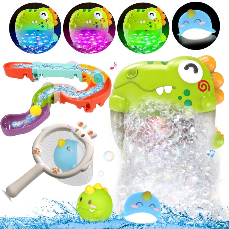 Qirptey Light Up Dinosaur Bath Toys with Music Bath Bubble Machine Toy for Kids Age 35 48 Toddler Summer Toys Bubble Maker for Bathtub Floating Animal Water Toys Boy Girl Birthday Gift - Image 2