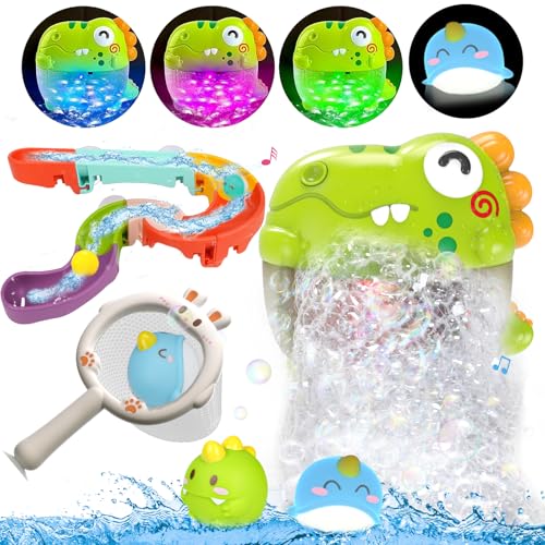 Qirptey Light Up Dinosaur Bath Toys with Music Bath Bubble Machine Toy for Kids Age 35 48 Toddler Summer Toys Bubble Maker for Bathtub Floating Animal Water Toys Boy Girl Birthday Gift - Image 1