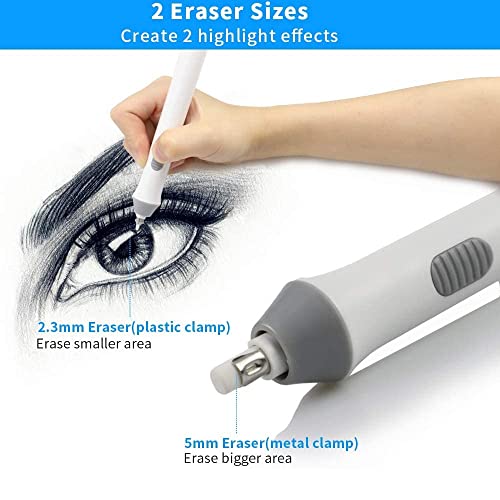 AFMAT EEW001 Electric Eraser for Drawing, Battery Operated Eraser with 140 Refills, Electric Erasers Kit for Artist, Art Erasers for Painting, Sketching, Drafting, Detailer Tool for Crafting-White - Image 2