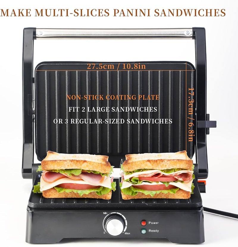 UVFAST Panini Press Grill Sandwich Maker, Large Electric 3 in 1 Panini Sandwich Maker Grill, Open 180 Degrees for Grill Indoor, Perfect for Grilling Steaks, Burger, Sandwich,Non-stick Pan - Image 2