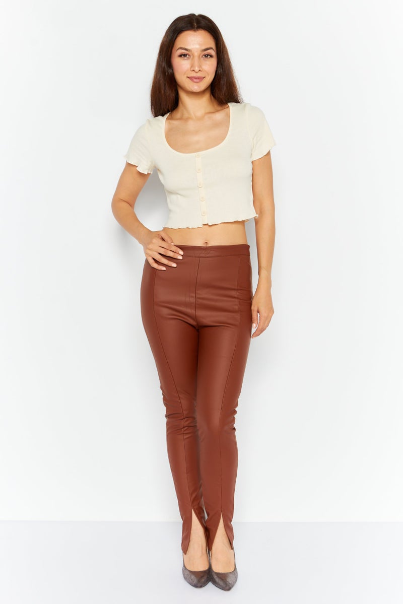 Outrageous Fortune Women Solid Leather Legging, Brown - Image 2