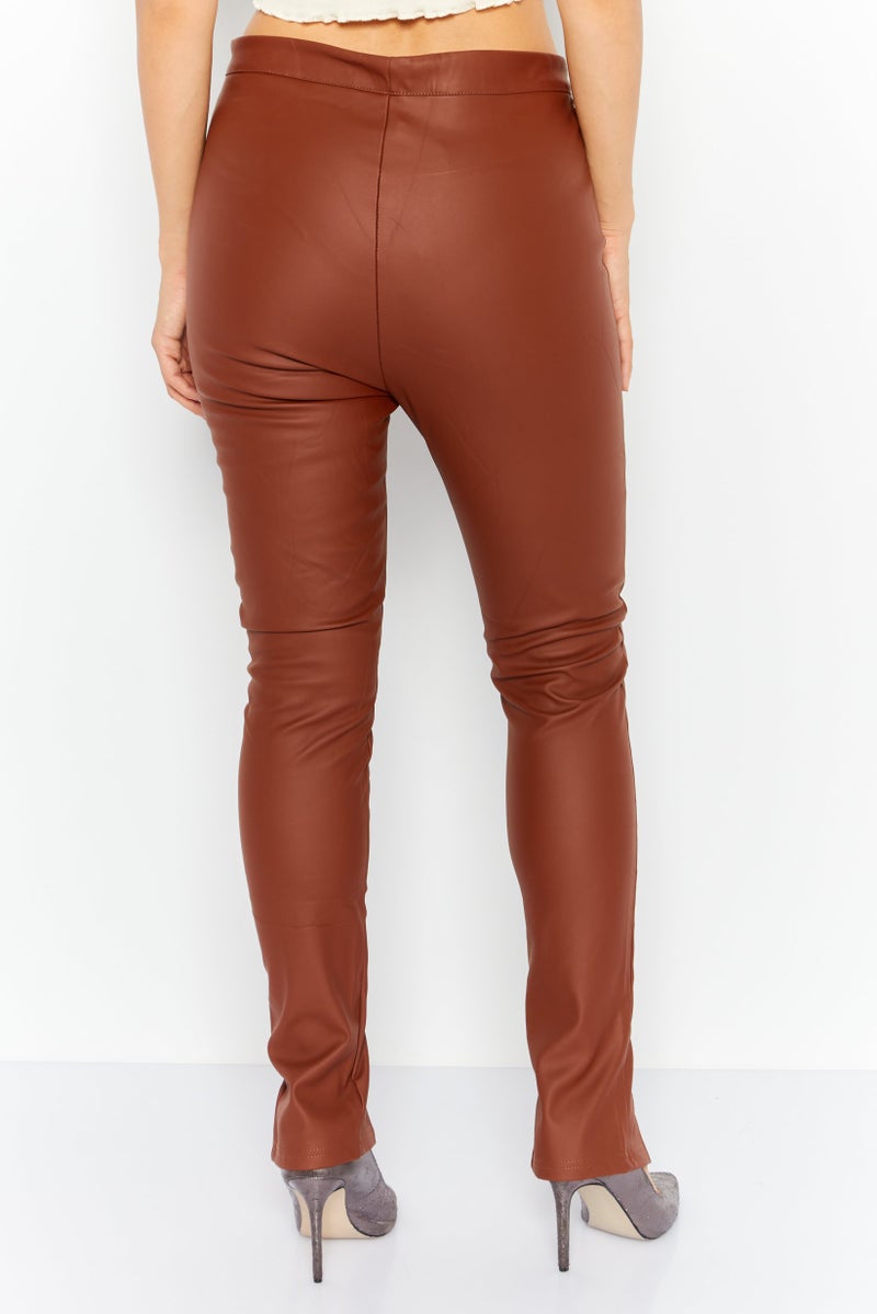 Outrageous Fortune Women Solid Leather Legging, Brown - Image 4