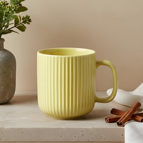 CRAF10 Linear Luxe Ceramic Coffee/Milk Mugs, 340 ML, Dishwasher & Microwave Safe, Yellow, Set of 1 - Image 1