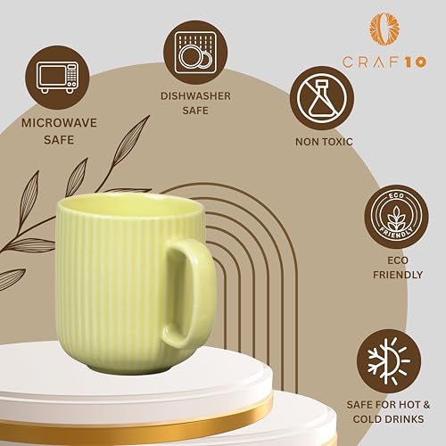 CRAF10 Linear Luxe Ceramic Coffee/Milk Mugs, 340 ML, Dishwasher & Microwave Safe, Yellow, Set of 1 - Image 4