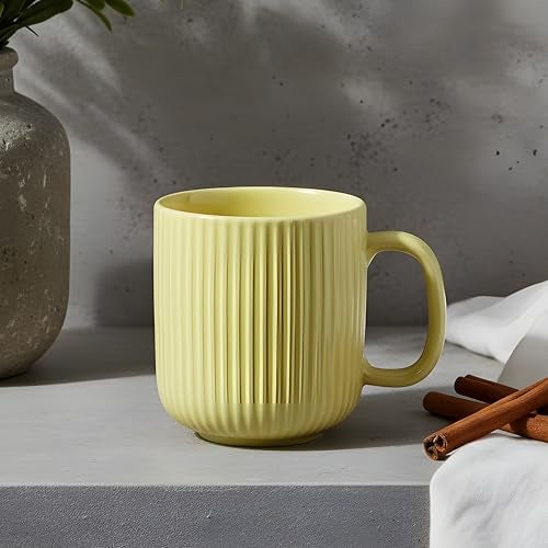 CRAF10 Linear Luxe Ceramic Coffee/Milk Mugs, 340 ML, Dishwasher & Microwave Safe, Yellow, Set of 1 - Image 3