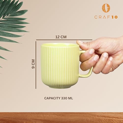 CRAF10 Linear Luxe Ceramic Coffee/Milk Mugs, 340 ML, Dishwasher & Microwave Safe, Yellow, Set of 1 - Image 2