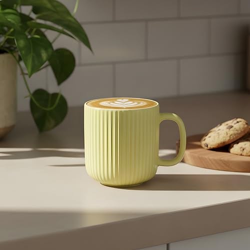 CRAF10 Linear Luxe Ceramic Coffee/Milk Mugs, 340 ML, Dishwasher & Microwave Safe, Yellow, Set of 1 - Image 5