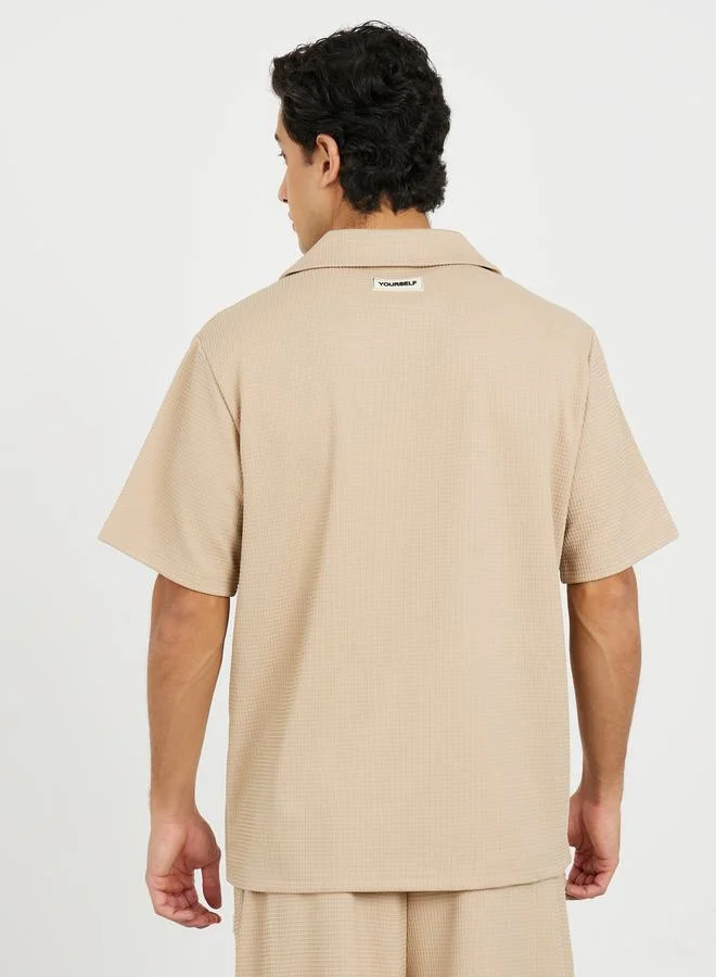 ستايلي Waffle Knit Texture Cuban Collar Relaxed Fit Shirt