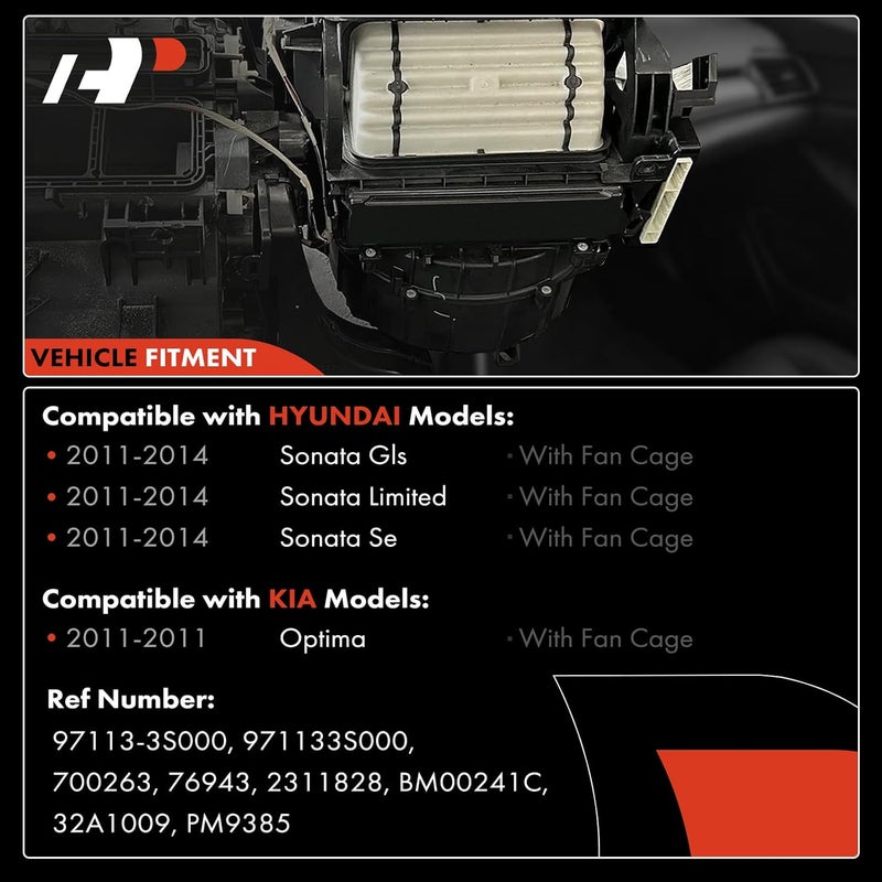 A-Premium Heater Blower Motor Assembly with Fan Cage for Hyundai Sonata 2011-2014 & Kia Optima 2011 - Image 3