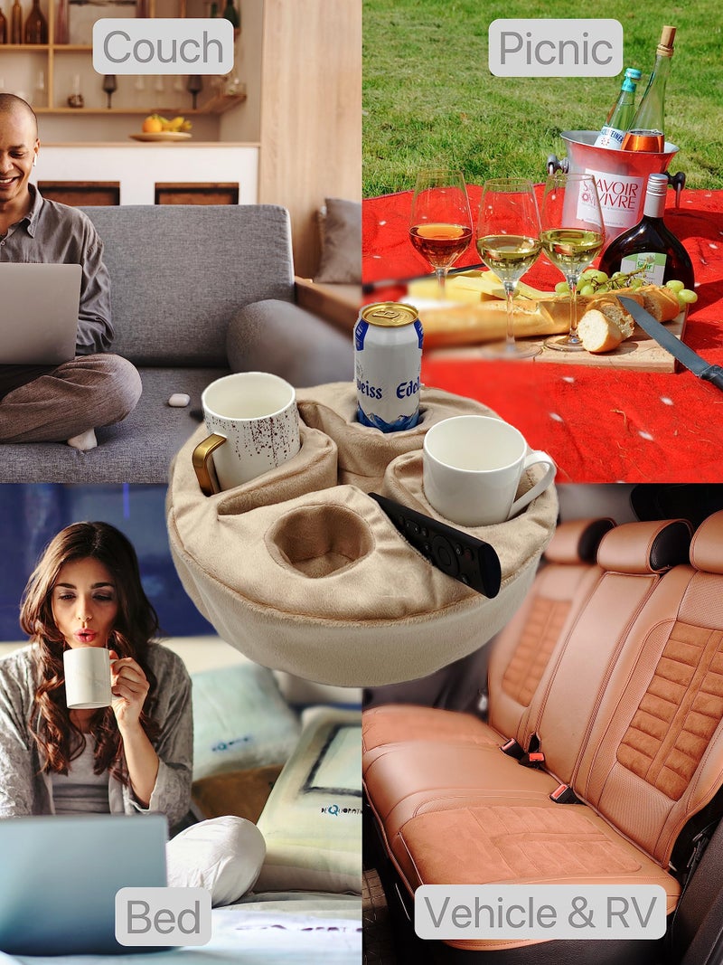 Xchouxer Couch and Bed Cup Holder Pillow, Sofa Organizer Caddy for Drinks, Remotes, Phones, Snacks (Beige) - Image 4