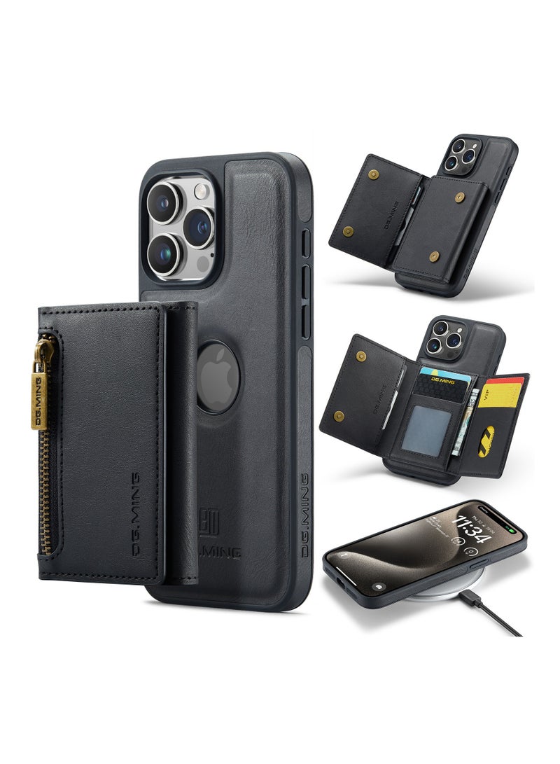 KASTWAVE Leather Wallet Phone Cases for iPhone 15 Pro, Azonee 6.1'' 2 in 1 Leather Phone Case Back Cover Magnetic Detachable with Trifold Wallet Card Holder Pocket Detachable Back Cover (Black) - Image 1