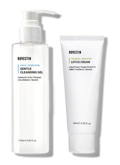 rovectin ROVECTIN Calming Lotus Water Cream (2.1 fl.oz) Moisturizer + Aqua Cleansing Gel (5.9 fl. oz) pH Balanced Facial Wash | Vegan Korean Skincare Bundle [2 Pack]  - Image 1