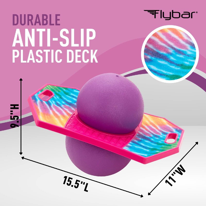 Flybar Pogo Trick Ball for Kids, Trick Bounce Board for Boys and Girls Ages 6+, Up to 160 lbs, Includes Pump, Easy to Carry Handle, Durable Plastic Deck Indoor, Outdoor Toy Pogo Jumper (Tie Dye) - Image 5