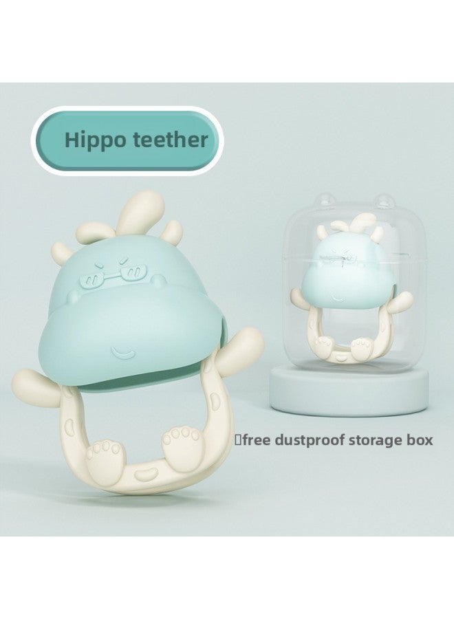 Baby Hand Guard Gum Silicone Teething Toy Neonatal Pacifier Anti-eating Hand-mouth Desire Period 0-6 Month Soothing Gum-Color:Hippopotamus Hand Teether Toy (storage Box Included) - Image 1