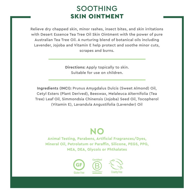 Desert Essence TEA TREE OIL SKIN OINTMENT â€“ Itch Relief, Rash Cream for Razor Burn - Soothing Balm with Lavender & Jojoba - Gluten & Cruelty-Free - 1 oz - Image 5