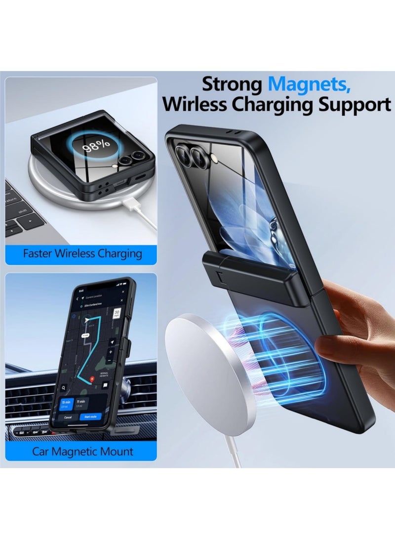 اووكاي جراب مغناطيسي لهاتف Samsung Galaxy Z Flip 7 متوافق مع Magsafe [حماية المفصلة والمسند] [واقي شاشة مدمج] جراب هاتف كامل الجسم مقاوم للصدمات لهاتف Galaxy Z Flip 7 (أسود)  - Image 3