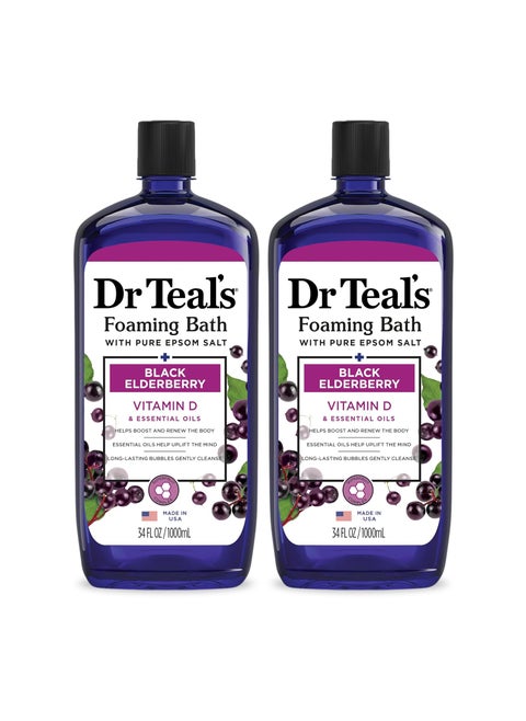 Dr Teals Foaming Bath with Pure Epsom Salt Black Elderberry with Vitamin D 34 fl oz Pack of 2