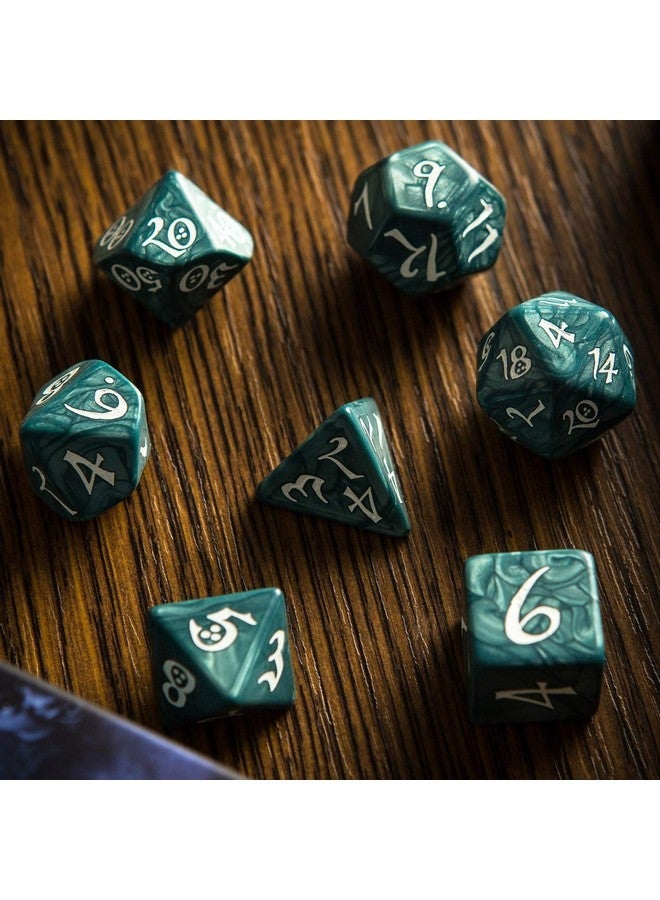 Q WORKSHOP Classic Stormy & White RPG Ornamented Dice Set 7 polyhedral Pieces - Image 3
