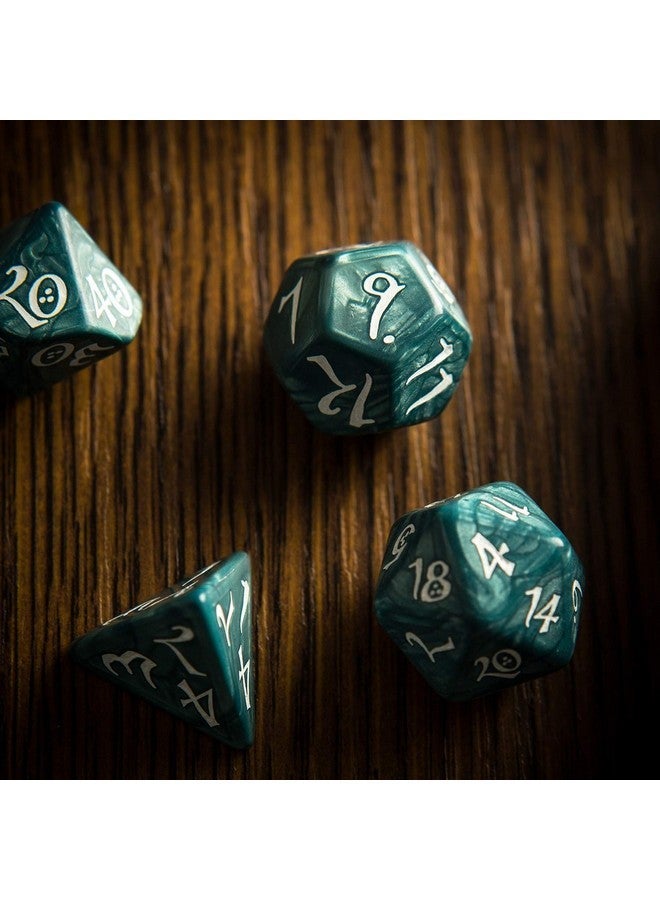 Q WORKSHOP Classic Stormy & White RPG Ornamented Dice Set 7 polyhedral Pieces - Image 4