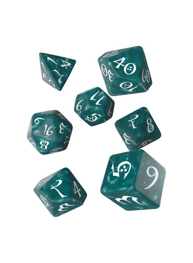 Q WORKSHOP Classic Stormy & White RPG Ornamented Dice Set 7 polyhedral Pieces - Image 1