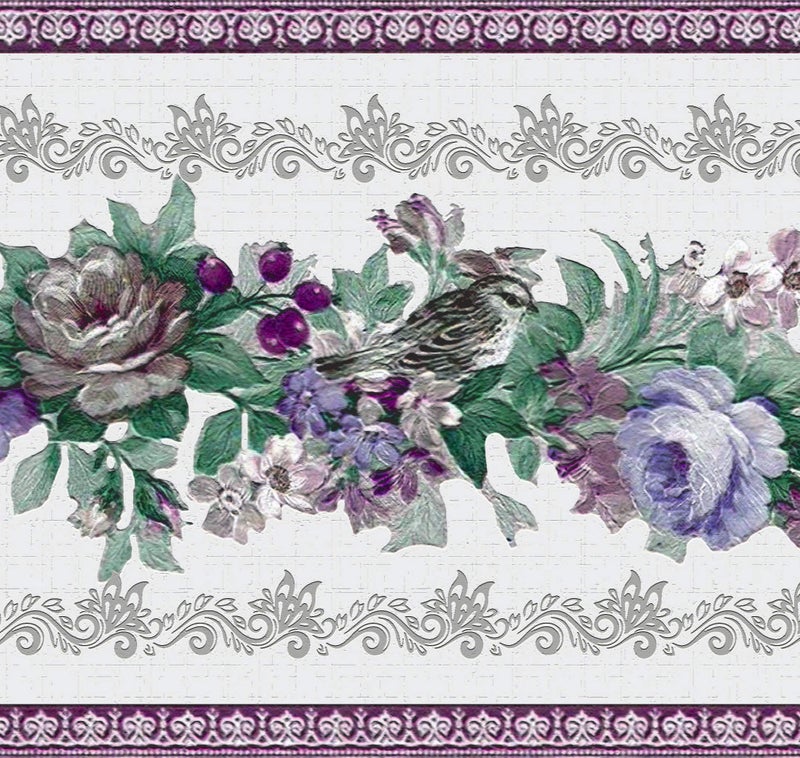 Dundee Deco Wallpaper Border Peel and Stick DDAZBD9039 Floral Purple Blue Green Flowers on Vine Wall Border Retro Design 15 ft x 7 in 457m x 1778cm Self Adhesive