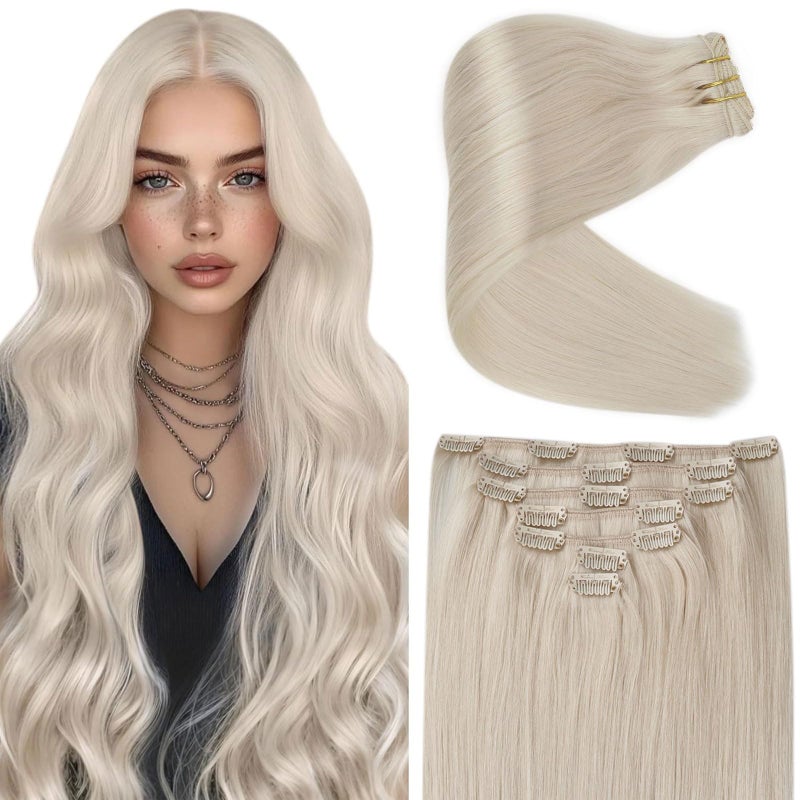 Ve Sunny Clip in Human Hair Extensions Blonde Clip in Hair Extensions Real Hair Extensions Clip in Human Hair Long Straight Hair Extensions Clip ins 24inch 7pcs 120g