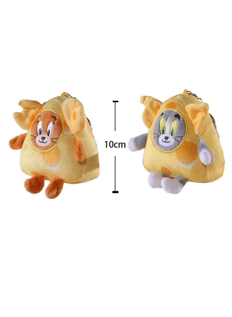 2-Piece Tom-Cat with Jerry-Mouse Stuffed Plush Toy Backpack Shoulder Bag Accessory Stuffed Animal Keychain Birthday Gift for Girls and Boys（10cm-Cheese Style） - Image 2