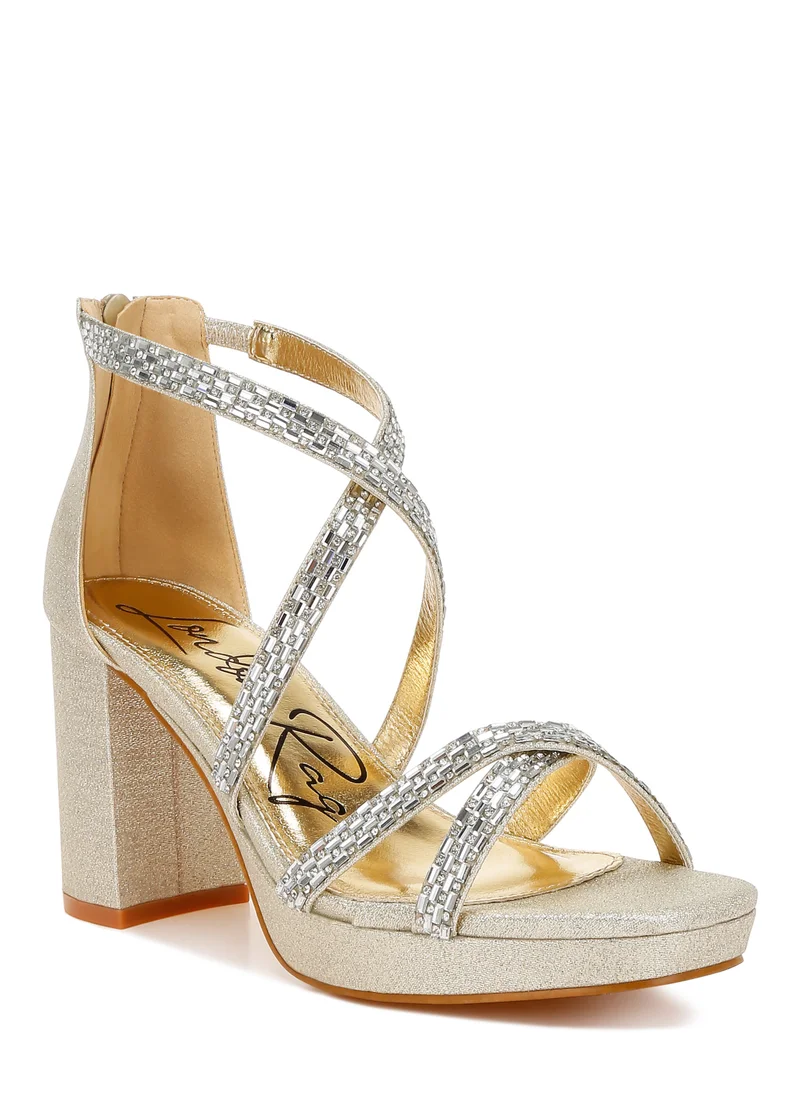 London Rag Rhinestones Embellished Strappy Sandals in Gold