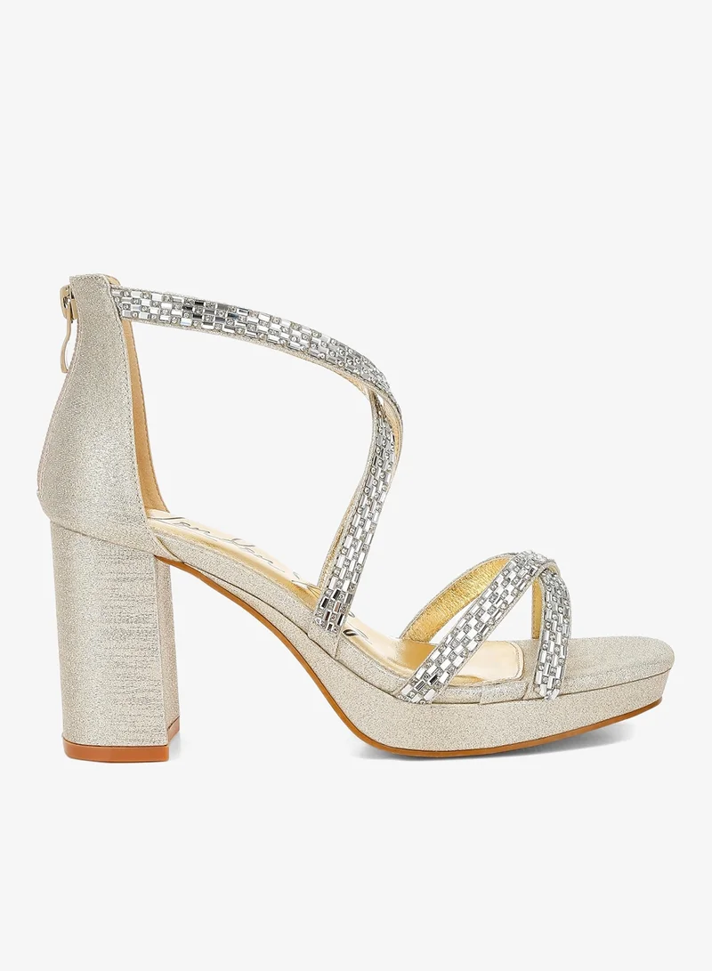 Rhinestones Embellished Strappy Sandals in Gold