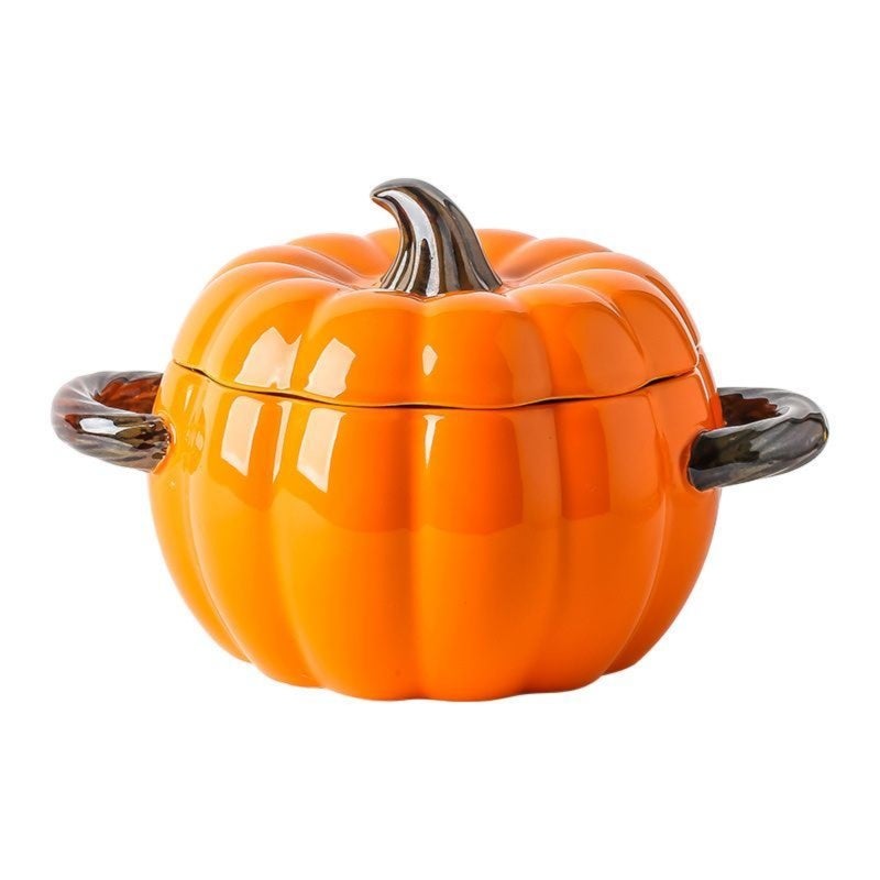 Saucepan: Orange Pumpkin-Shaped Ceramic Pot - High-Temperature Glaze Durable Ergonomic Handle Easy-Clean Versatile Cookware for Home Kitchen Dining - Image 1