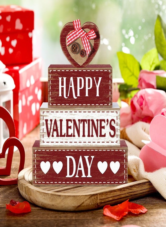 Marsui 4 Pcs Valentine's Day Decorations Valentines Centerpieces for Tables Rustic Valentines Day Tiered Tray Decor Farmhouse Heart Wood Block Sign Valentine Decor for Office Desk Shelf Home Decor - Image 2