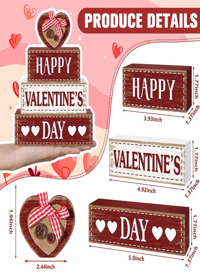 Marsui 4 Pcs Valentine's Day Decorations Valentines Centerpieces for Tables Rustic Valentines Day Tiered Tray Decor Farmhouse Heart Wood Block Sign Valentine Decor for Office Desk Shelf Home Decor - Image 3