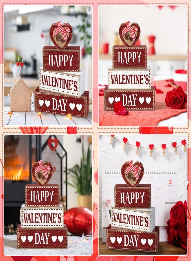 Marsui 4 Pcs Valentine's Day Decorations Valentines Centerpieces for Tables Rustic Valentines Day Tiered Tray Decor Farmhouse Heart Wood Block Sign Valentine Decor for Office Desk Shelf Home Decor - Image 5