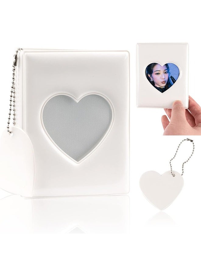 HS 3 Inch Mini Photo Album Set, Kpop Photocard Holder Book Binder With Pendant And DIY Keychian For Collecting Picture, 32 Pockets (White)  - Image 1