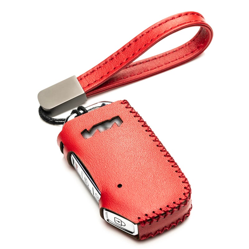 Vitodeco Genuine Leather Smart Key Fob Case Compatible with KIA Soul, Seltos, Sportage, NIRO, Sorento, Telluride, Rio, Forte, K5 2022-2025 New Emblem (4-Button, Red) - Image 1
