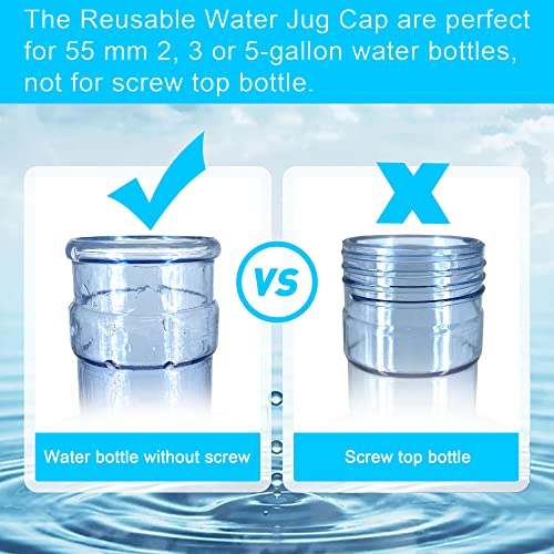 Jell-Cell Water Jug Caps 5 Gallon Reusable Silicone - Strong Sealing no Spill Top Lid Cover 55mm Bottles for Outdoor & Kitchen - Pack by 4 - Image 3