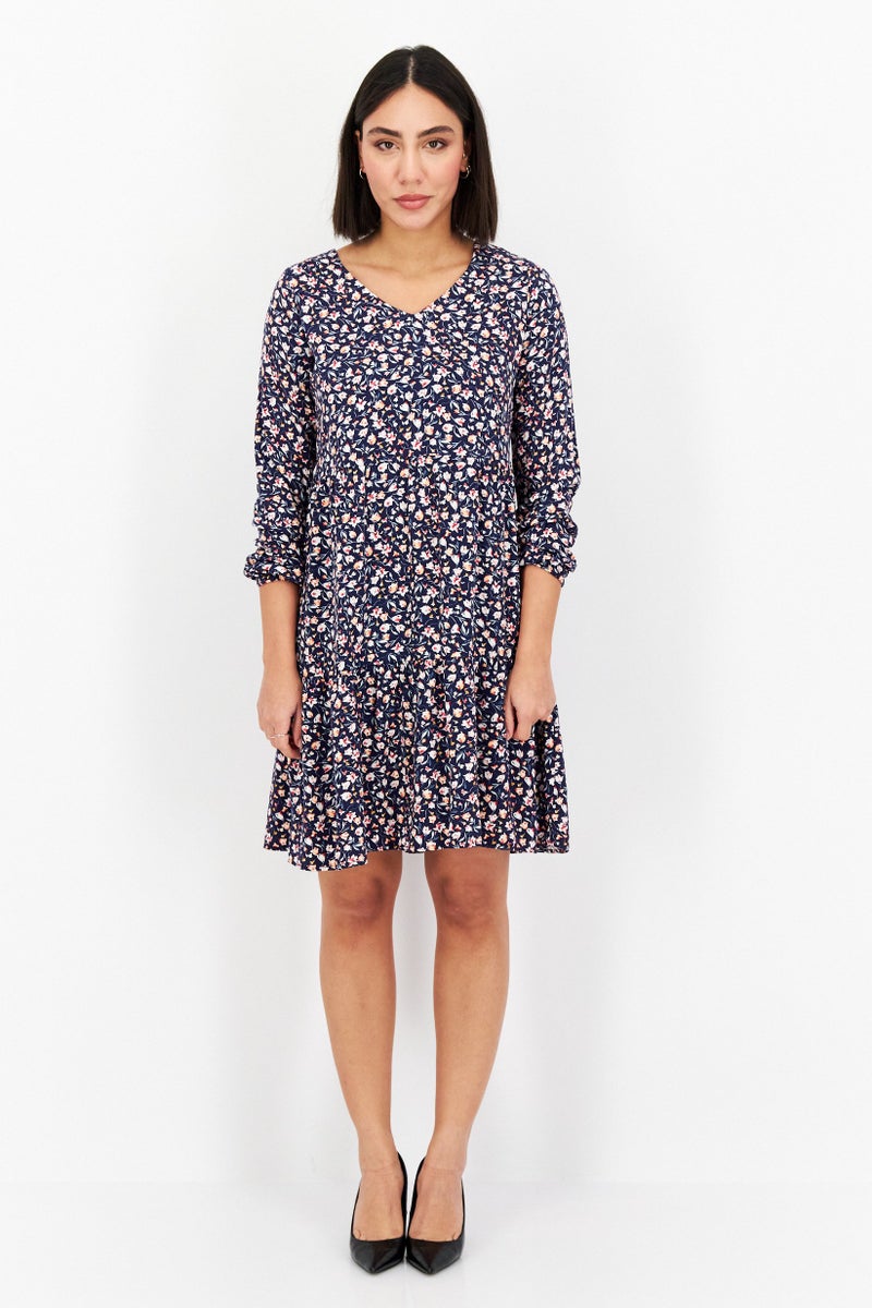 MEXX Women Floral Print Casual Mini Dress, Navy - Image 2